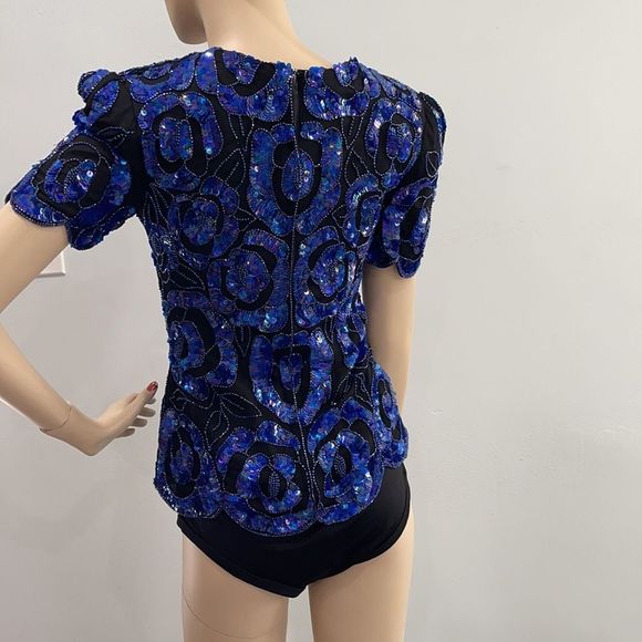 Vintage Blue Beaded Sequin Top - Picture 12 of 17